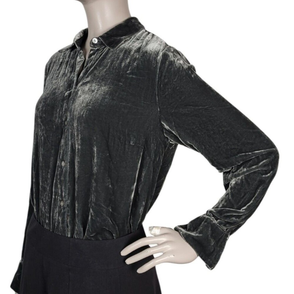 Vintage 90s J. Jill Grey Crushed Velvet Silk Rayon Button-Down Blouse Size Small
